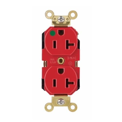 Eaton Wiring 20A Hospital-Grade Duplex Receptacle, #10-14 AWG, 5-20R, 125V, Red