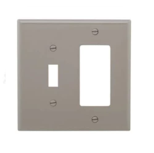 Eaton Wiring 2-Gang Combination Wall Plate, Toggle & Decora, Mid-Size, Gray