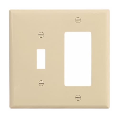 2-Gang Toggle & Decorator Wall Plate, Mid-Size, Polycarbonate, Ivory