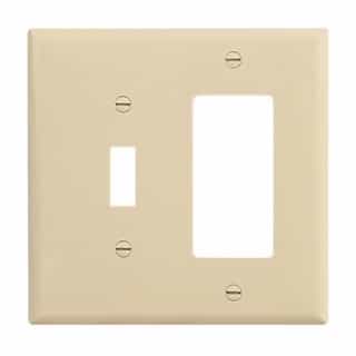 2-Gang Toggle & Decorator Wall Plate, Mid-Size, Polycarbonate, Ivory