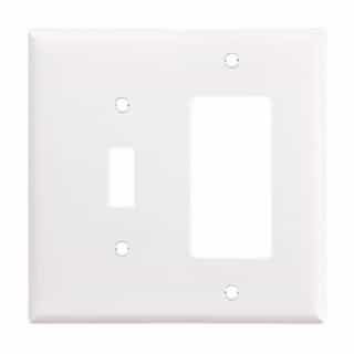 2-Gang Toggle & Decorator Wall Plate, Mid-Size, Polycarbonate, White