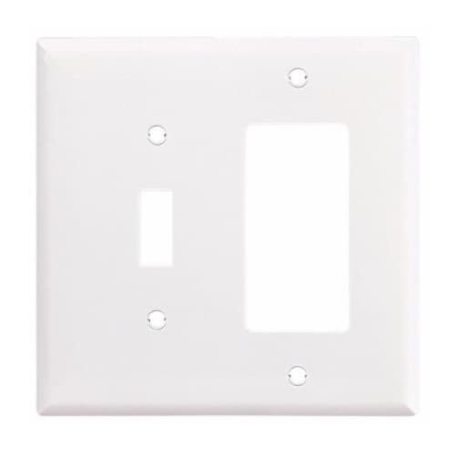 Eaton Wiring 2-Gang Toggle & Decorator Wall Plate, Mid-Size, Polycarbonate, White