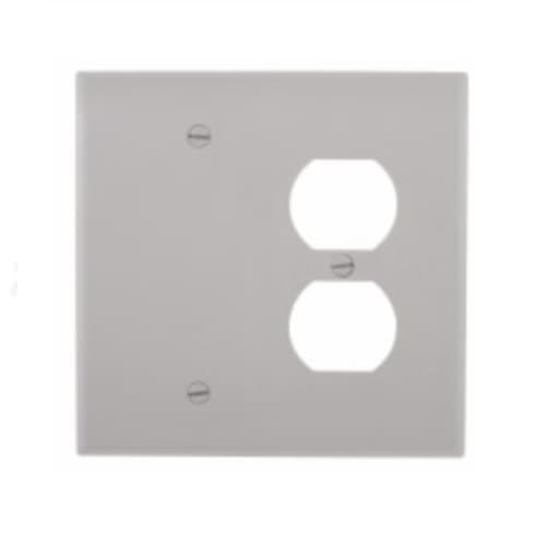 Eaton Wiring 2-Gang Combination Wall Plate, Duplex & Blank, Mid-Size, Gray