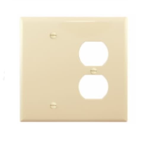 Eaton Wiring 2-Gang Combination Wall Plate, Duplex & Blank, Mid-Size, Ivory