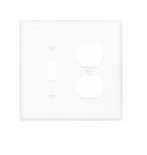 Mid-Size 2-Gang Combination Toggle & Duplex Receptacle Wallplate, White