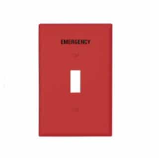 1-Gang Toggle Wall Plate, EMERGENCY, Special Use, Mid-Size, Red