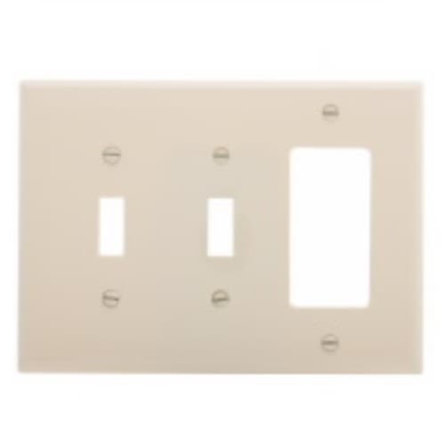 Eaton Wiring 3-Gang Combination Wall Plate, 2 Toggle & Decora, Mid-Size, Almond
