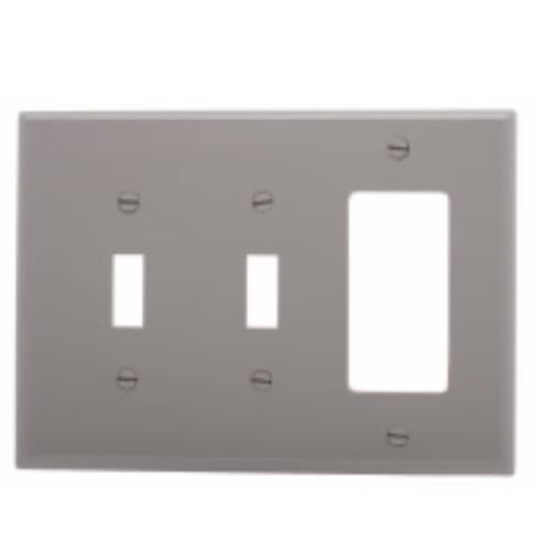 Eaton Wiring 3-Gang Combination Wall Plate, 2 Toggle & Decora, Mid-Size, Gray