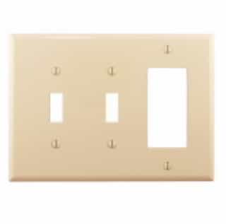 3-Gang Combination Wall Plate, 2 Toggle & Decora, Mid-Size, Ivory