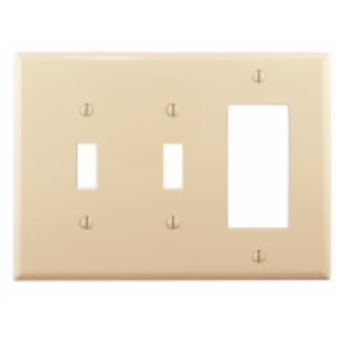 Eaton Wiring 3-Gang Combination Wall Plate, 2 Toggle & Decora, Mid-Size, Ivory