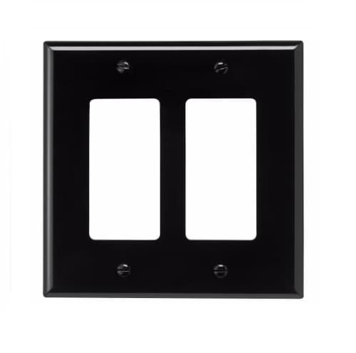 2-Gang Decora Wall Plate, Mid-Size, Polycarbonate, Black
