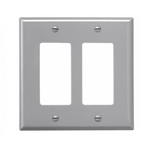 2-Gang Decora Wall Plate, Mid-Size, Polycarbonate, Gray