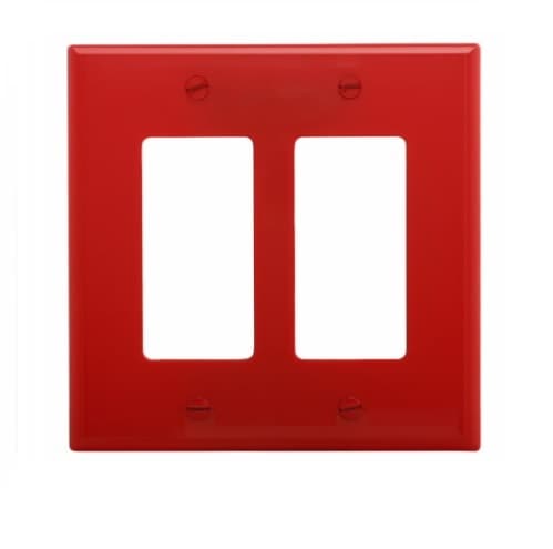 2-Gang Decora Wall Plate, Mid-Size, Polycarbonate, Red