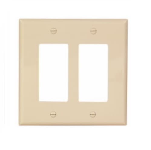 2-Gang Decora Wall Plate, Mid-Size, Polycarbonate, Ivory