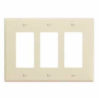 3-Gang Decora Wall Plate, Mid-Size, Polycarbonate, Almond