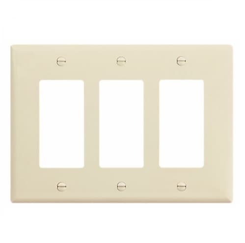 3-Gang Decora Wall Plate, Mid-Size, Polycarbonate, Almond