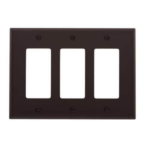 3-Gang Decora Wall Plate, Mid-Size, Polycarbonate, Brown