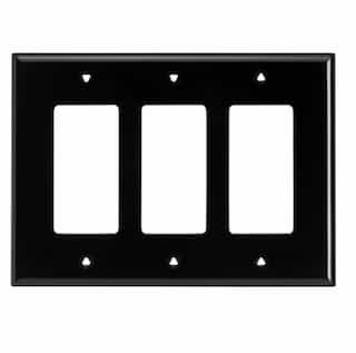 3-Gang Decora Wall Plate, Mid-Size, Polycarbonate, Black