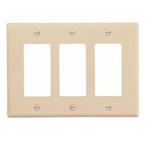 3-Gang Decora Wall Plate, Mid-Size, Polycarbonate, Ivory