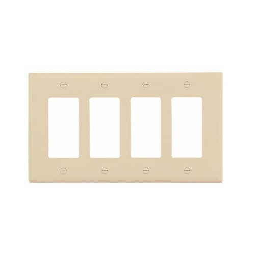 4-Gang Decorator Wall Plate, Mid-Size, Polycarbonate, Almond