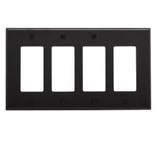 4-Gang Decora Wall Plate, Mid-Size, Polycarbonate, Black