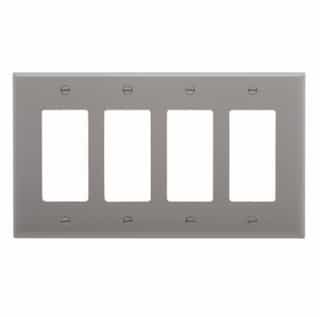 Eaton Wiring 4-Gang Decora Wall Plate, Mid-Size, Polycarbonate, Gray