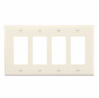 4-Gang Decora Wall Plate, Mid-Size, Polycarbonate, Light Almond