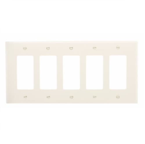 5-Gang Decora Wall Plate, Mid-Size, Polycarbonate, Almond