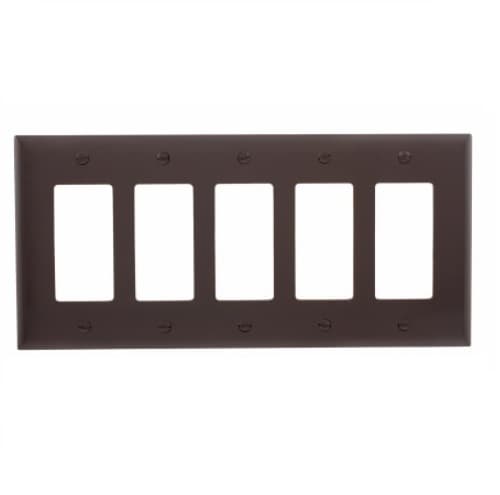 5-Gang Decora Wall Plate, Mid-Size, Polycarbonate, Brown