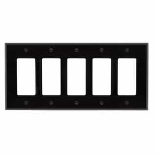 5-Gang Decora Wall Plate, Mid-Size, Polycarbonate, Black