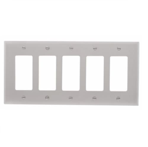 Eaton Wiring 5-Gang Decora Wall Plate, Mid-Size, Polycarbonate, Gray