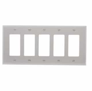 Eaton Wiring 5-Gang Decora Wall Plate, Mid-Size, Polycarbonate, Gray