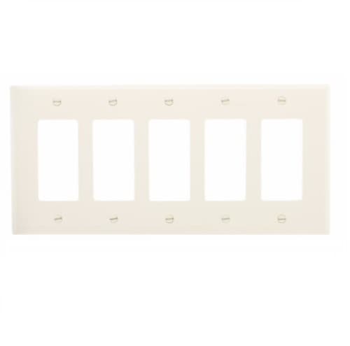 Eaton Wiring 5-Gang Decora Wall Plate, Mid-Size, Polycarbonate, White