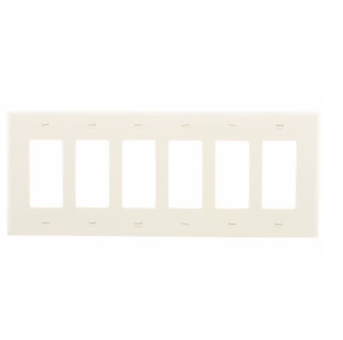 6-Gang Decora Wall Plate, Mid-Size, Polycarbonate, Almond