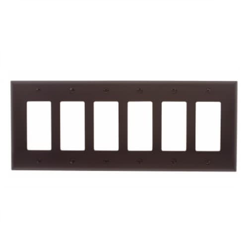 6-Gang Decora Wall Plate, Mid-Size, Polycarbonate, Brown