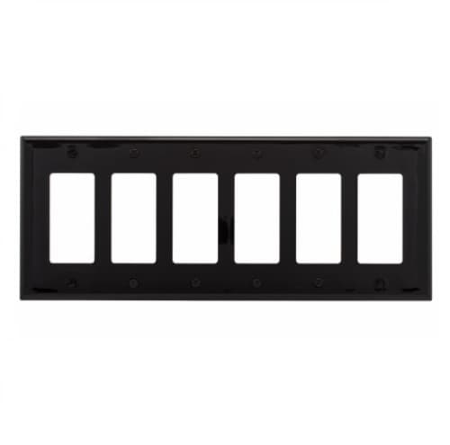 6-Gang Decora Wall Plate, Mid-Size, Polycarbonate, Black
