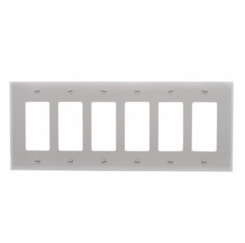 6-Gang Decora Wall Plate, Mid-Size, Polycarbonate, Grey