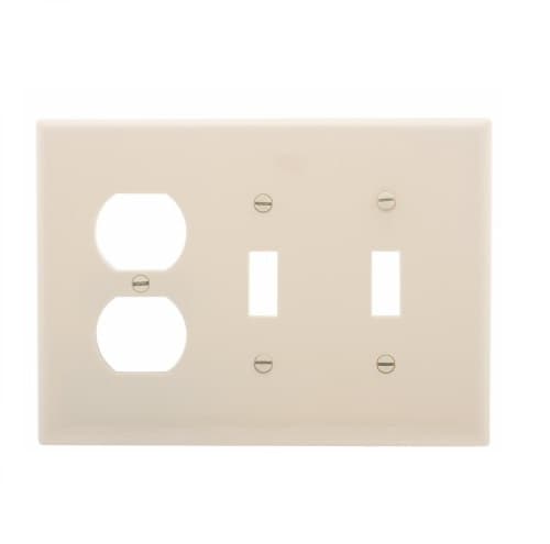 3-Gang Combination Wall Plate, Mid-Size, 2 Toggles & Duplex, Almond