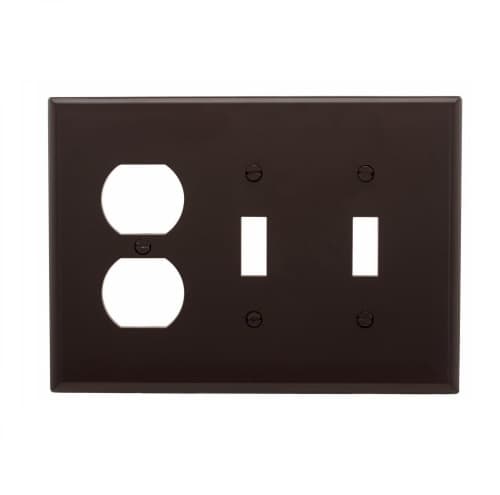 3-Gang Combination Wall Plate, Mid-Size, 2 Toggles & Duplex, Brown