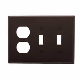 3-Gang Combination Wall Plate, Mid-Size, 2 Toggles & Duplex, Brown