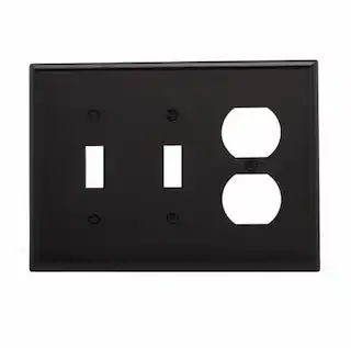 Eaton Wiring 3-Gang Combination Wall Plate, Mid-Size, 2 Toggles & Duplex, Black