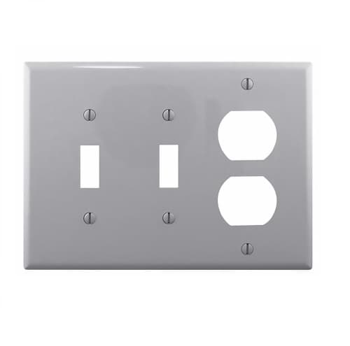 3-Gang Combination Wall Plate, Mid-Size, 2 Toggles & Duplex, Grey