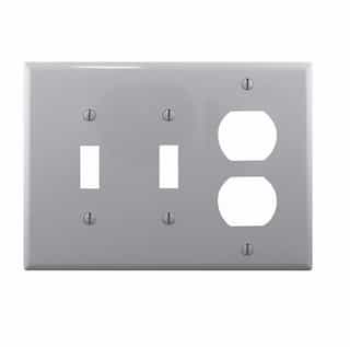 Eaton Wiring 3-Gang Combination Wall Plate, Mid-Size, 2 Toggles & Duplex, Gray
