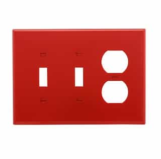 Eaton Wiring 3-Gang Combination Wall Plate, Mid-Size, 2 Toggles & Duplex, Red