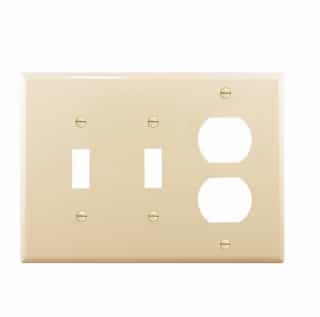 Eaton Wiring 3-Gang Combination Wall Plate, Mid-Size, 2 Toggles & Duplex, Ivory