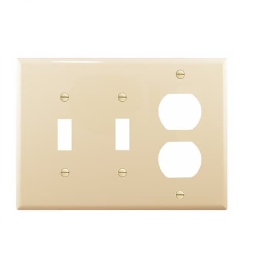 3-Gang Combination Wall Plate, Mid-Size, 2 Toggles & Duplex, Ivory