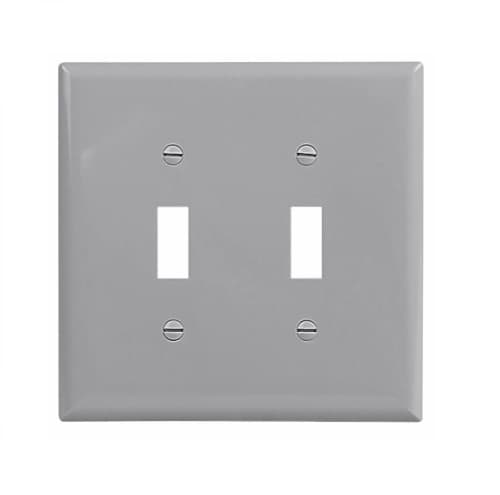 2-Gang Toggle Wall Plate, Mid-Size, Polycarbonate, Gray