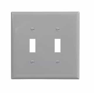 2-Gang Toggle Wall Plate, Mid-Size, Polycarbonate, Grey