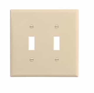2-Gang Toggle Wall Plate, Mid-Size, Polycarbonate, Ivory