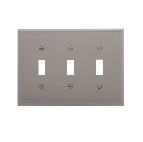 3-Gang Toggle Wall Plate, Mid-Size, Polycarbonate, Gray